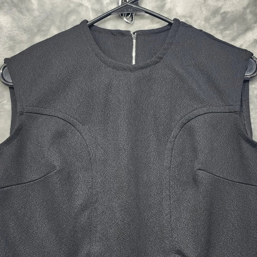 Vintage 60s Dress Womens M Black Sleeveless Structured Sheath Metal Zip Office‎